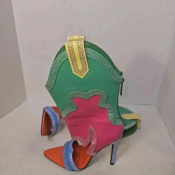 Cape Robin Nayaye Western Style Rhinestone Coated Multi Colored Cutout Heels 5.5 - Picture 4 of 11